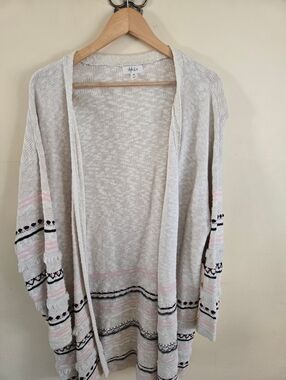 Style & Co. Beige Open-Front Cardigan with Pink and Black Trim